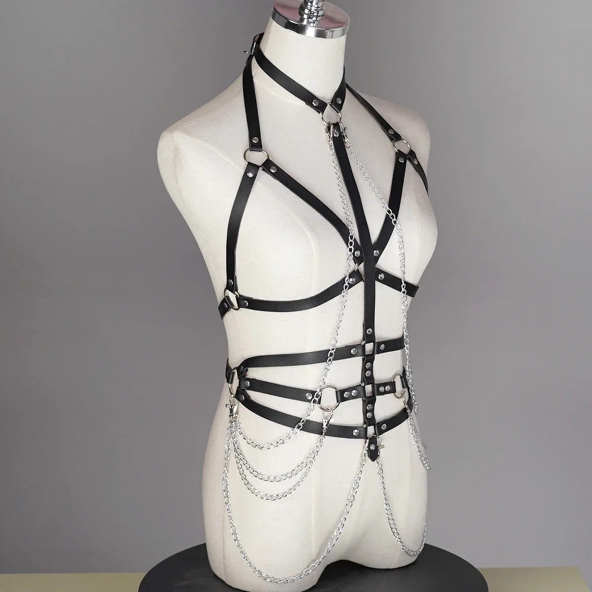 Ladies' black PU leather body restraint belt, restraint chain, tassel chain decoration belt, gothic punk adjustable fashion acce
Ladies' black PU leather body restraint belt, restraint chain, tassel chain decoration belt, gothic punk adjustable fashion acce