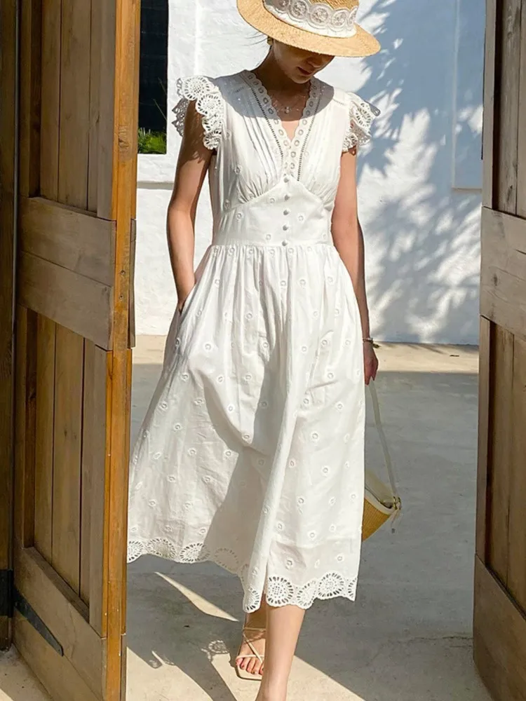 Summer French V-neck Women's Dress Chic Hollow Embroidery White Midi Dresses Casual Beach Holiday Boho Dress Female Vestidos
Summer French V-neck Women's Dress Chic Hollow Embroidery White Midi Dresses Casual Beach Holiday Boho Dress Female Vestidos