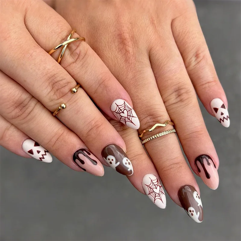 24PCS Halloween Almond Fake Nail Tips with Spider Web Ghost Print Full Cover European Spicy Girls False Nails Art Manicure
24PCS Halloween Almond Fake Nail Tips with Spider Web Ghost Print Full Cover European Spicy Girls False Nails Art Manicure