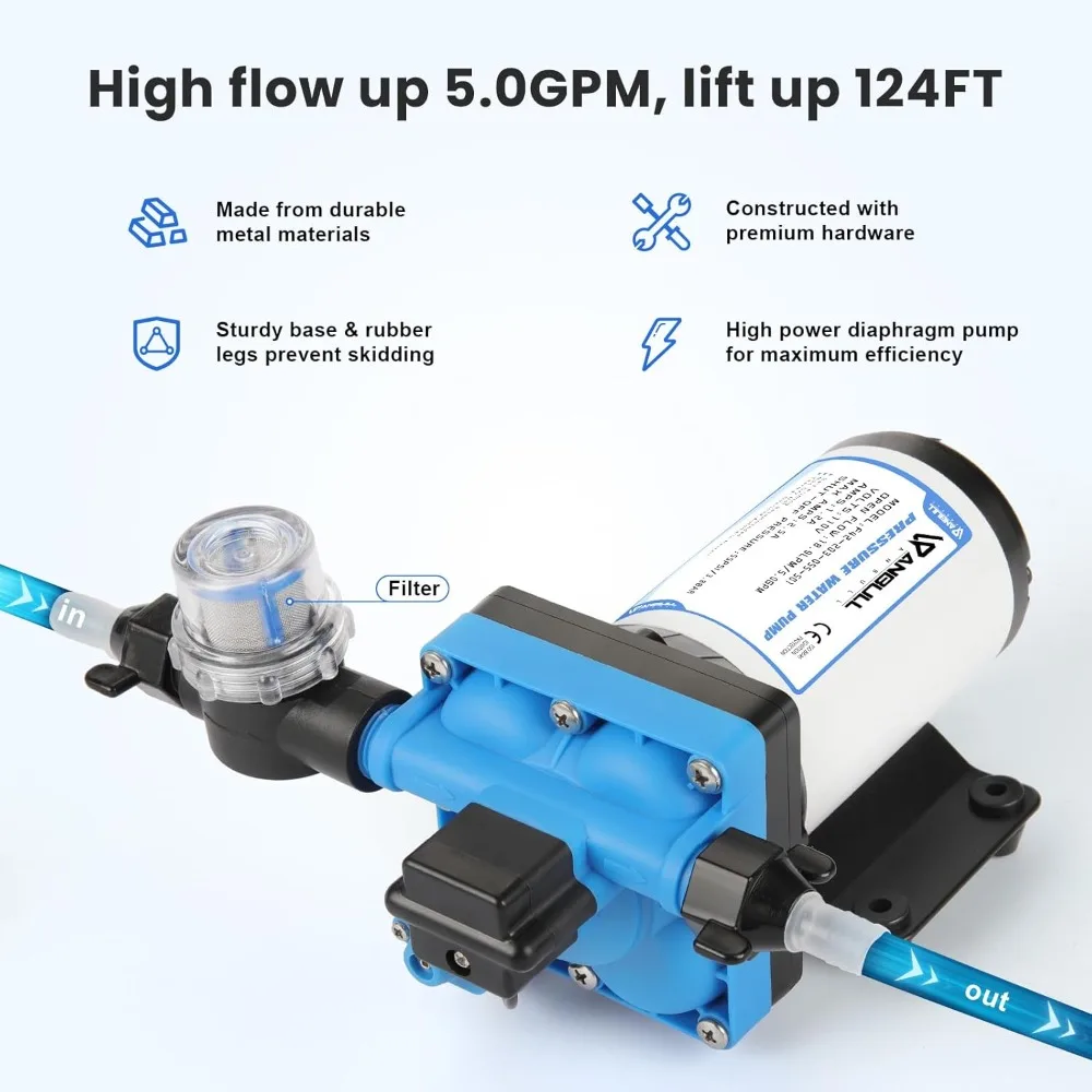 Self Priming Water Pump 110V 5.0GPM 55PSI, Industrial Water Pressure Diaphragm Pump with 3/4" Garden Hose Adapters
Self Priming Water Pump 110V 5.0GPM 55PSI, Industrial Water Pressure Diaphragm Pump with 3/4" Garden Hose Adapters