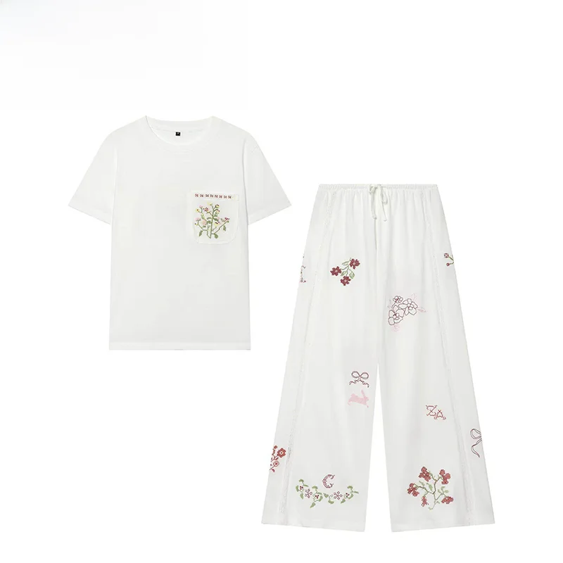 Summer New Women's ZR Fashion Embroidered Pocket T-shirt Top And Long Pants Set Comfortable Breathable Short Sleeve round Neck
Summer New Women's ZR Fashion Embroidered Pocket T-shirt Top And Long Pants Set Comfortable Breathable Short Sleeve round Neck