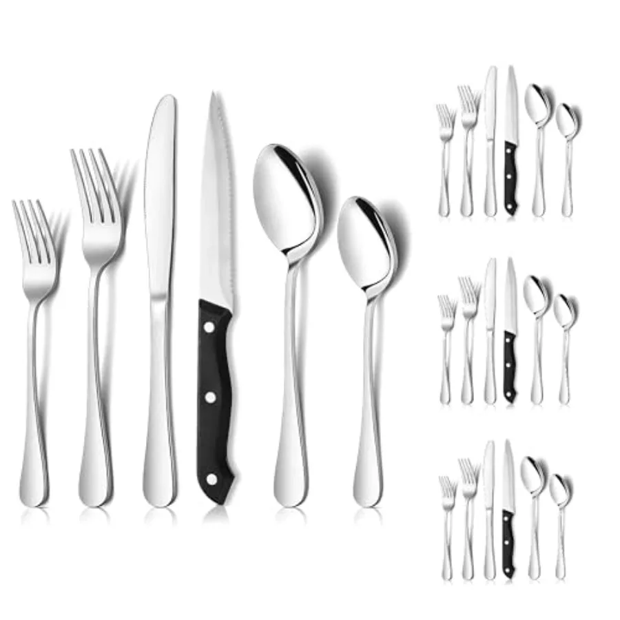 Cutlery Set with Steak Knife: 24-Piece Stainless Steel Cutlery Set - Durable and Dishwasher Safe -
Cutlery Set with Steak Knife: 24-Piece Stainless Steel Cutlery Set - Durable and Dishwasher Safe -