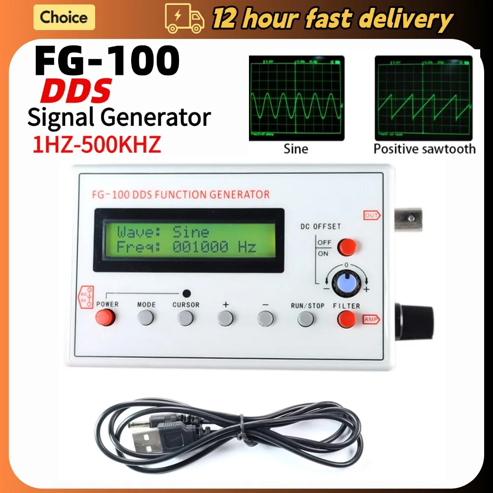 FG-100 DDS Function Signal Generator Frequency Counter 1Hz - 500KHz Signal Source Module Sine+Square+Triangle+Sawtooth Waveform
FG-100 DDS Function Signal Generator Frequency Counter 1Hz - 500KHz Signal Source Module Sine+Square+Triangle+Sawtooth Waveform