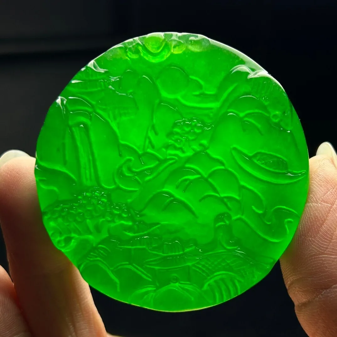 Certified Natural ice Green jade Jadeite Carved landscape Pendant & Necklaces Landscape Brand
Certified Natural ice Green jade Jadeite Carved landscape Pendant & Necklaces Landscape Brand