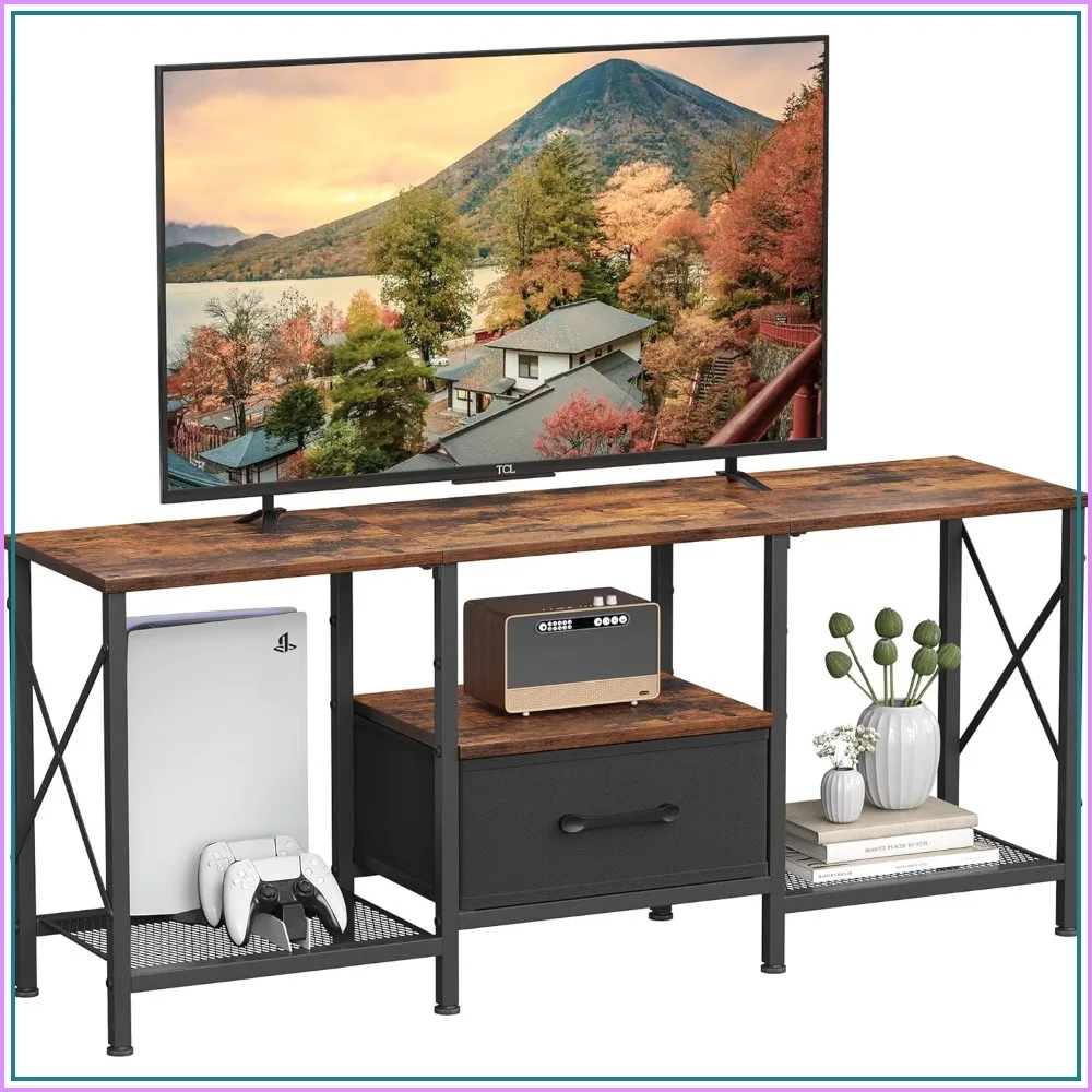 TV Stand with Fabric Drawer, Entertainment Center for 50-55 Inch TV, Industrial Console Table with Open Shelves for Living Room, Bedroom
TV Stand with Fabric Drawer, Entertainment Center for 50-55 Inch TV, Industrial Console Table with Open Shelves for Living Room, Bedroom