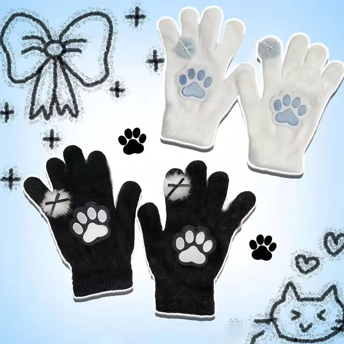 Subculture Y2K зимние перчатки с бантом в виде кошачьей лапы, теплые варежки, модные вязаные толстые женские мягкие пушистые перчатки с длинными пальцами
Subculture Y2K зимние перчатки с бантом в виде кошачьей лапы, теплые варежки, модные вязаные толстые женские мягкие пушистые перчатки с длинными пальцами