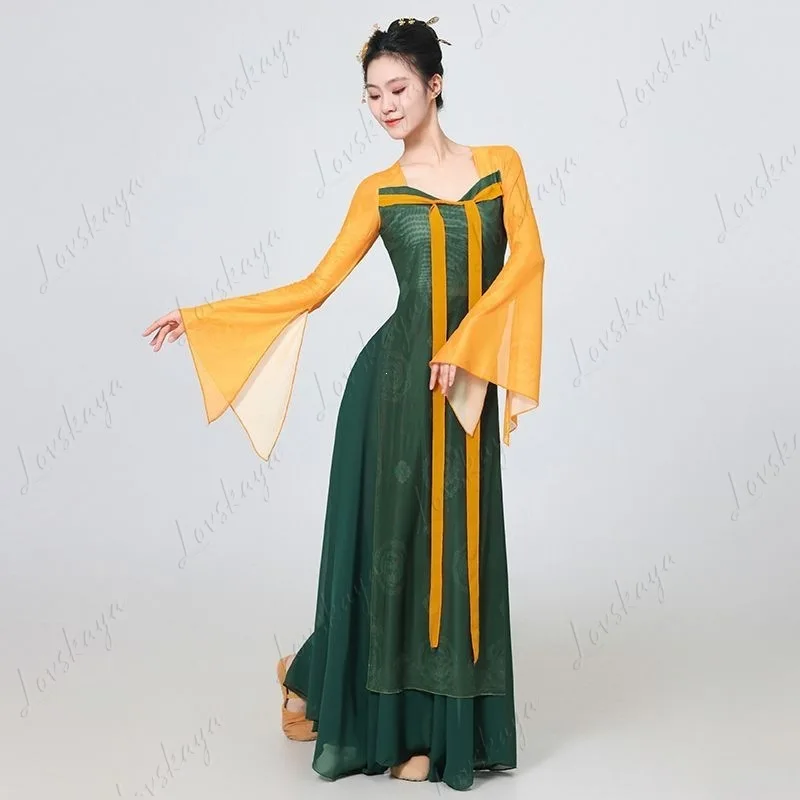 Flowy Elegant Ancient Style Long Dress Sheer Costume Han Tang Chinese Classical Dance Training Wear
Flowy Elegant Ancient Style Long Dress Sheer Costume Han Tang Chinese Classical Dance Training Wear