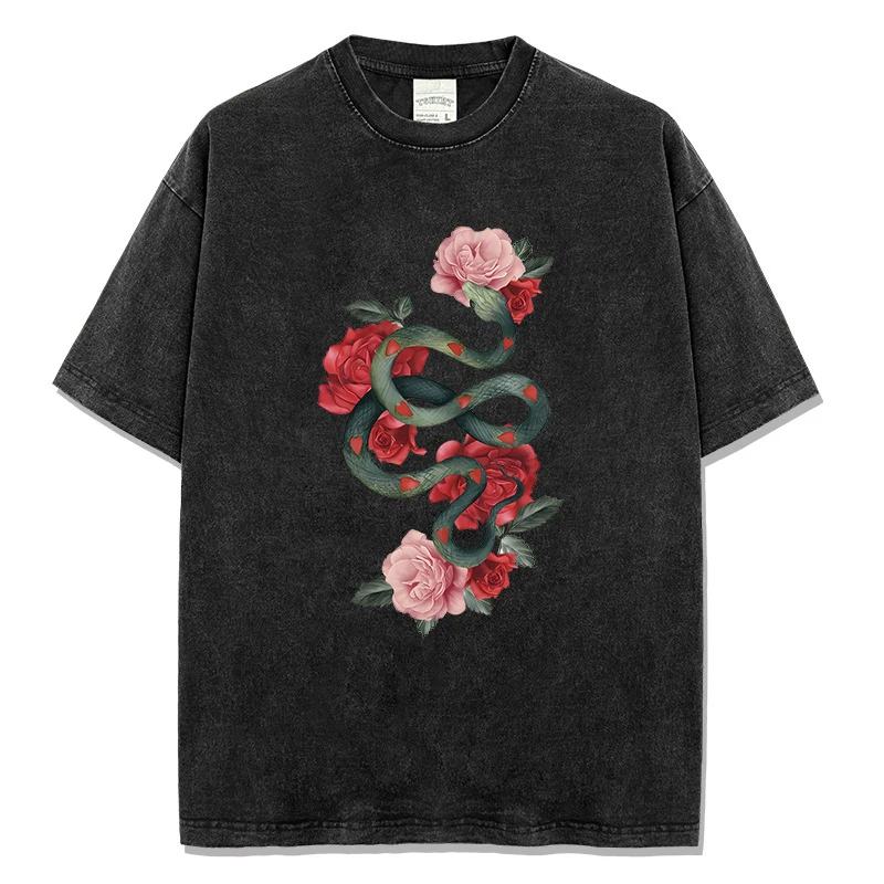 Men's Luxury T-shirt Retro Y2k Washed Color Designer Hip Hop Tees Summer Flower Snake Graphic Print Casual Streetwear
Men's Luxury T-shirt Retro Y2k Washed Color Designer Hip Hop Tees Summer Flower Snake Graphic Print Casual Streetwear