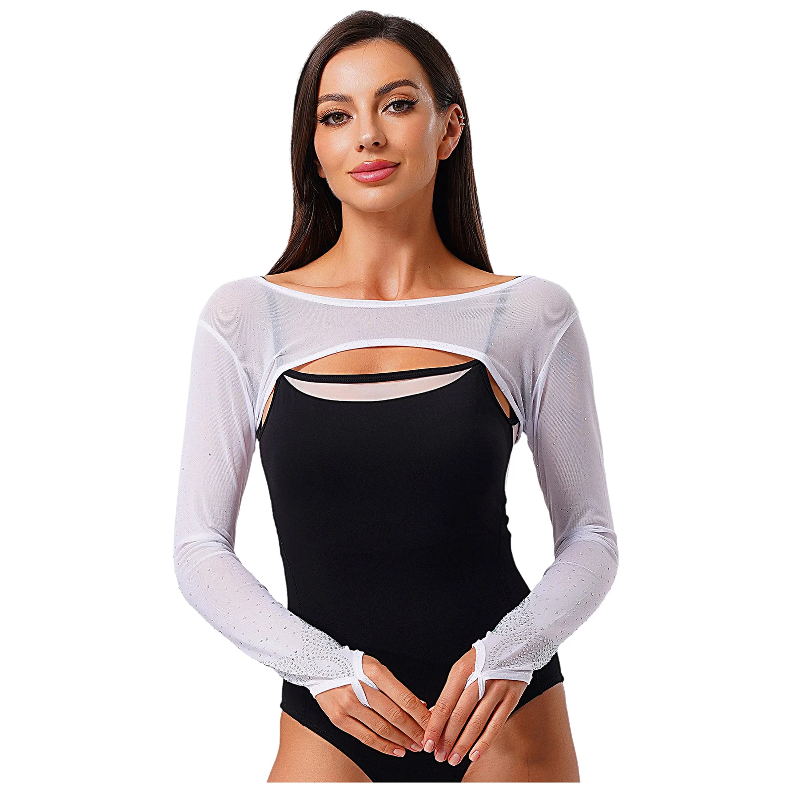 Women Ballet Shrug Top Mesh Rhinestones Long Sleeve Glitter Pullover Anti Snag Crop Tops Gymnastics Modern Dance Cover Tops
Women Ballet Shrug Top Mesh Rhinestones Long Sleeve Glitter Pullover Anti Snag Crop Tops Gymnastics Modern Dance Cover Tops