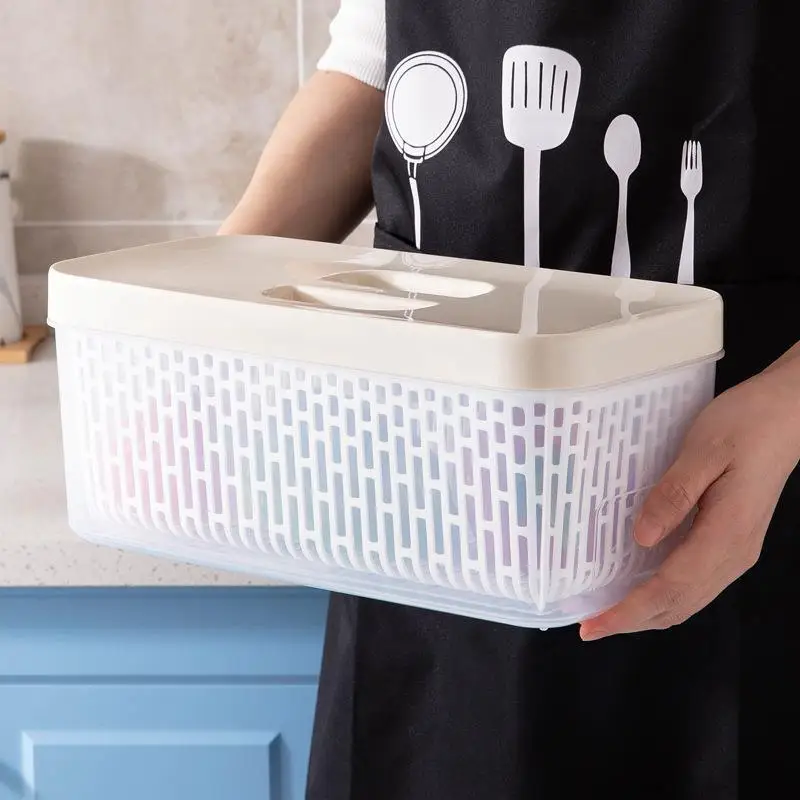 Double Layer Drain Basket with Cover Freshness Box Handheld Food Ice Basket Storage Box Kitchen Drain Basket Plastic
Double Layer Drain Basket with Cover Freshness Box Handheld Food Ice Basket Storage Box Kitchen Drain Basket Plastic