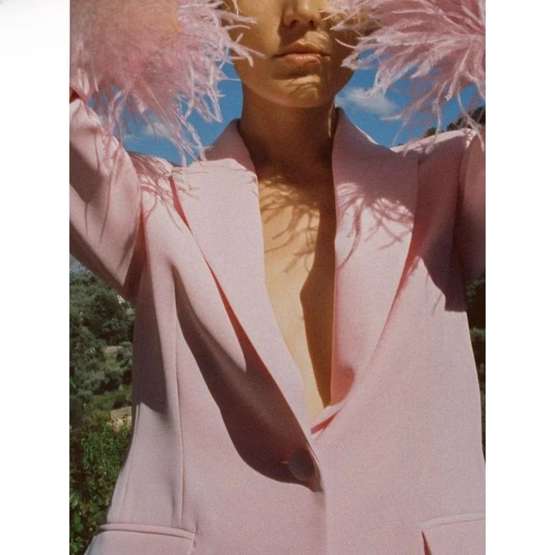 Spring Summer 2025 Women's Faion Feather Trimmed Cuff Suit Jaet Straight Leg Pants Commute Sle Slim Fit Fiber Blend 
Spring Summer 2025 Women's Faion Feather Trimmed Cuff Suit Jaet Straight Leg Pants Commute Sle Slim Fit Fiber Blend
