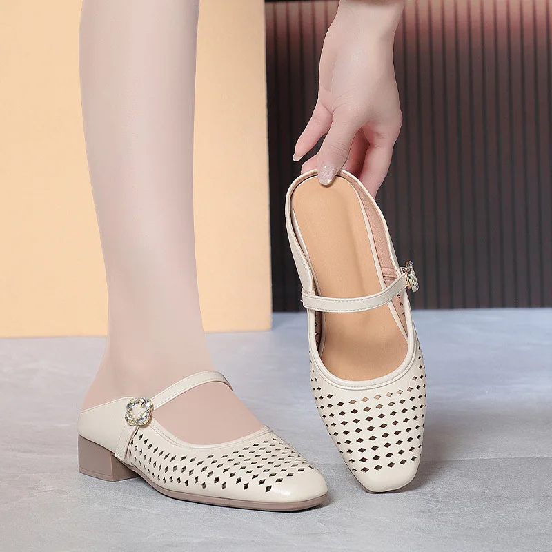 Perforated Mary Jane Mules With Crystal Buckle Strap Slip On Low Block Heel Breathable Casual Shoes For Summer And Daily Wear
Perforated Mary Jane Mules With Crystal Buckle Strap Slip On Low Block Heel Breathable Casual Shoes For Summer And Daily Wear