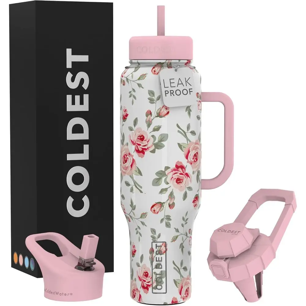 Insulated Tumbler with Handle, 3 Lids, Leak-Proof, 46 oz Pink Petals Design for Men & Women
Insulated Tumbler with Handle, 3 Lids, Leak-Proof, 46 oz Pink Petals Design for Men & Women