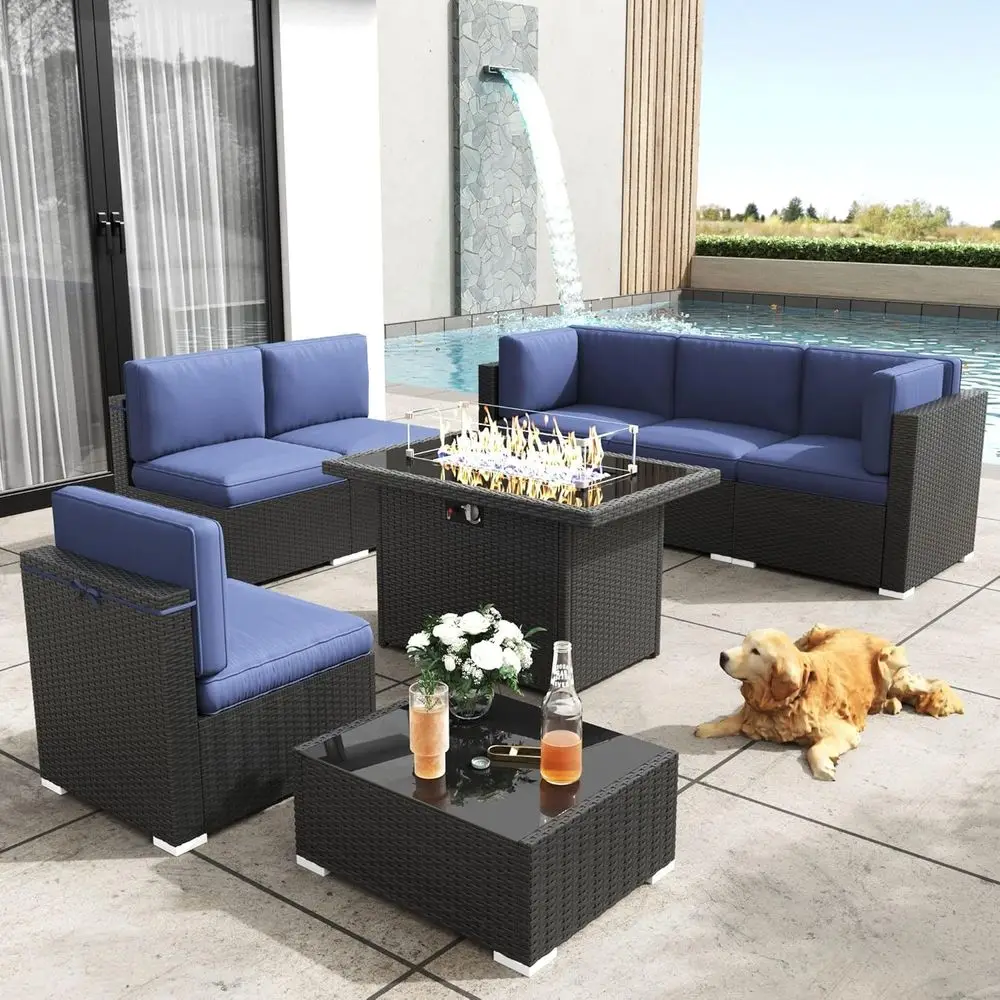 Patio urniture Set with ire Pit Table, 8 Pieces Outdoor All-Weather Wicker Contion Sectional Chair Soa Set
Patio urniture Set with ire Pit Table, 8 Pieces Outdoor All-Weather Wicker Contion Sectional Chair Soa Set