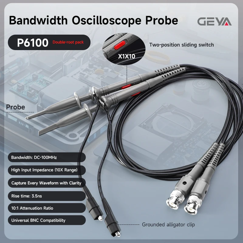 GEYA 2pcs 100MHz BNC Oscilloscope Probe Kit: 1X/10X High Precision, Includes Alligator Clips & Test Leads for Oscilloscopes & An
GEYA 2pcs 100MHz BNC Oscilloscope Probe Kit: 1X/10X High Precision, Includes Alligator Clips & Test Leads for Oscilloscopes & An