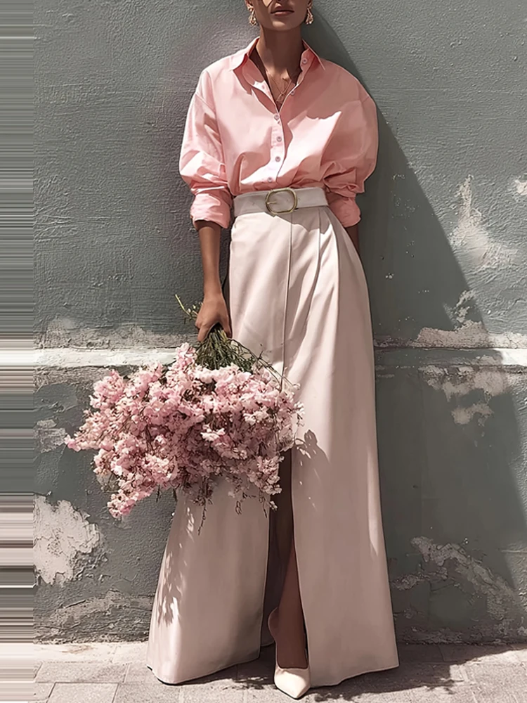 Elegant Lapel Collar Shirt & Long Skirt Outfits Women Sexy Split Button Solid Commuting Suit Casual Long Sleeve Party Skirt Sets
Elegant Lapel Collar Shirt & Long Skirt Outfits Women Sexy Split Button Solid Commuting Suit Casual Long Sleeve Party Skirt Sets