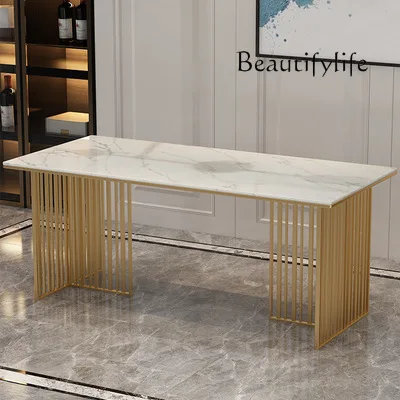 Modern simple marble dining table, home living room rectangular rock slab designer style high sense 
Modern simple marble dining table, home living room rectangular rock slab designer style high sense