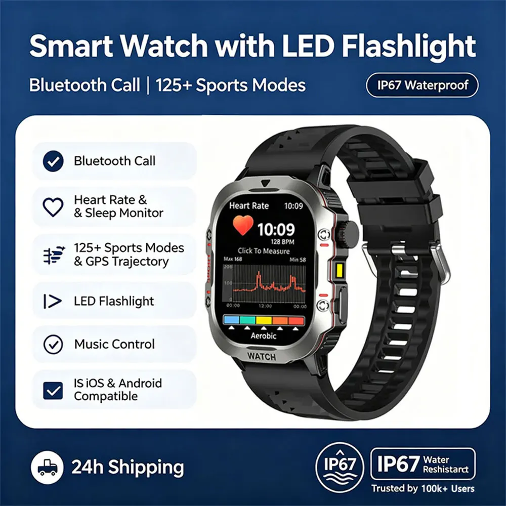 2026 New 2.01"HD Screen Smart Watch LED Flashlight Bluetooth Call IP67 Waterproof Smartwatch with Heart Rate Health Monitoring
2026 New 2.01"HD Screen Smart Watch LED Flashlight Bluetooth Call IP67 Waterproof Smartwatch with Heart Rate Health Monitoring