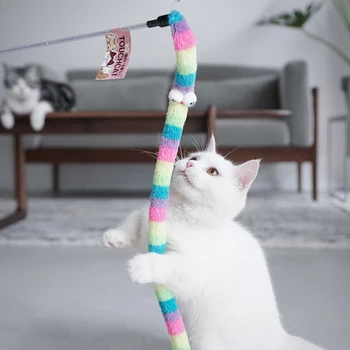 고양이 깃털 티저 지팡이, 고양이 인터랙티브 장난감, 재미있는 애벌레 다채로운 막대 티저 지팡이, 애완 고양이 용품, 고양이 액세서리