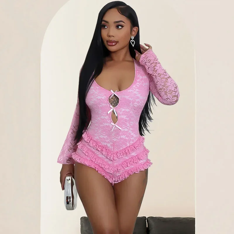 Sexy Long Sleeve Lace Romper Jumpsuit Woman Party Night Club Outfits Birthday Skinny Hollow Out Bodysuit Monos Mujer Elegante
Sexy Long Sleeve Lace Romper Jumpsuit Woman Party Night Club Outfits Birthday Skinny Hollow Out Bodysuit Monos Mujer Elegante