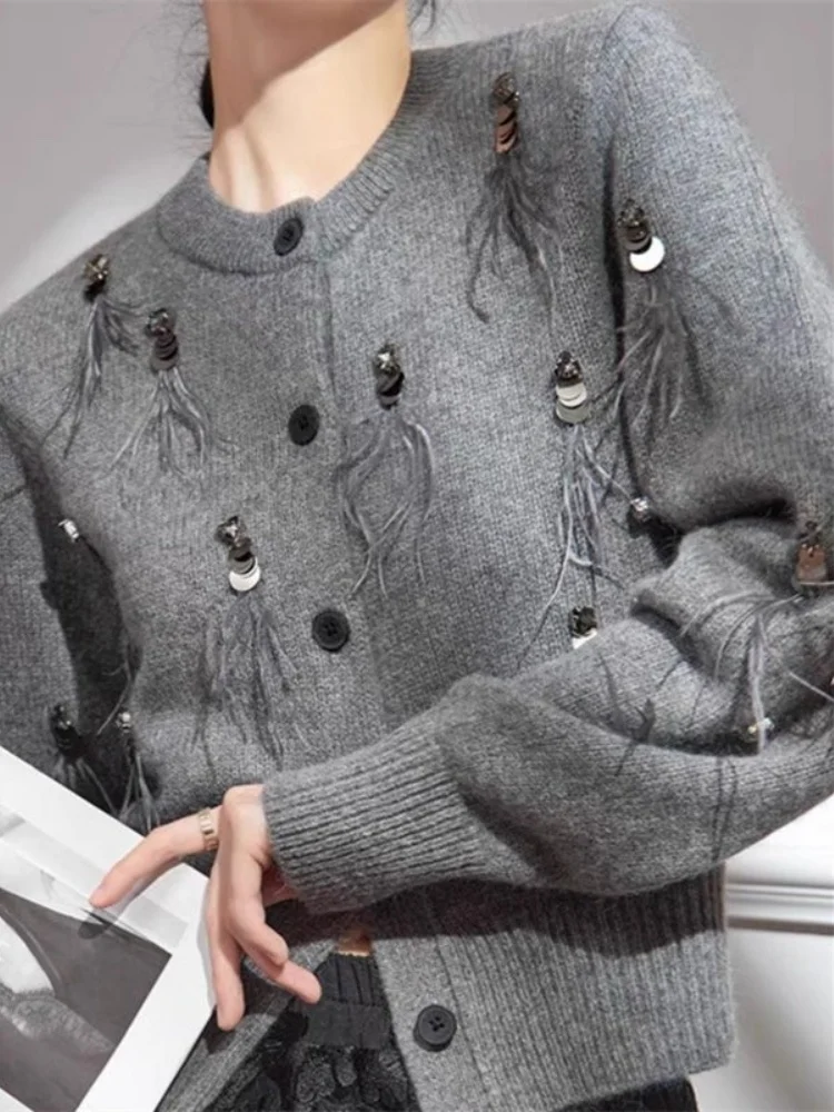 Новый женский вязаный кардиган с пайетками, бахромой, вышивкой и перьями, весна 2026, модный элегантный свитер-жакет
Новый женский вязаный кардиган с пайетками, бахромой, вышивкой и перьями, весна 2026, модный элегантный свитер-жакет