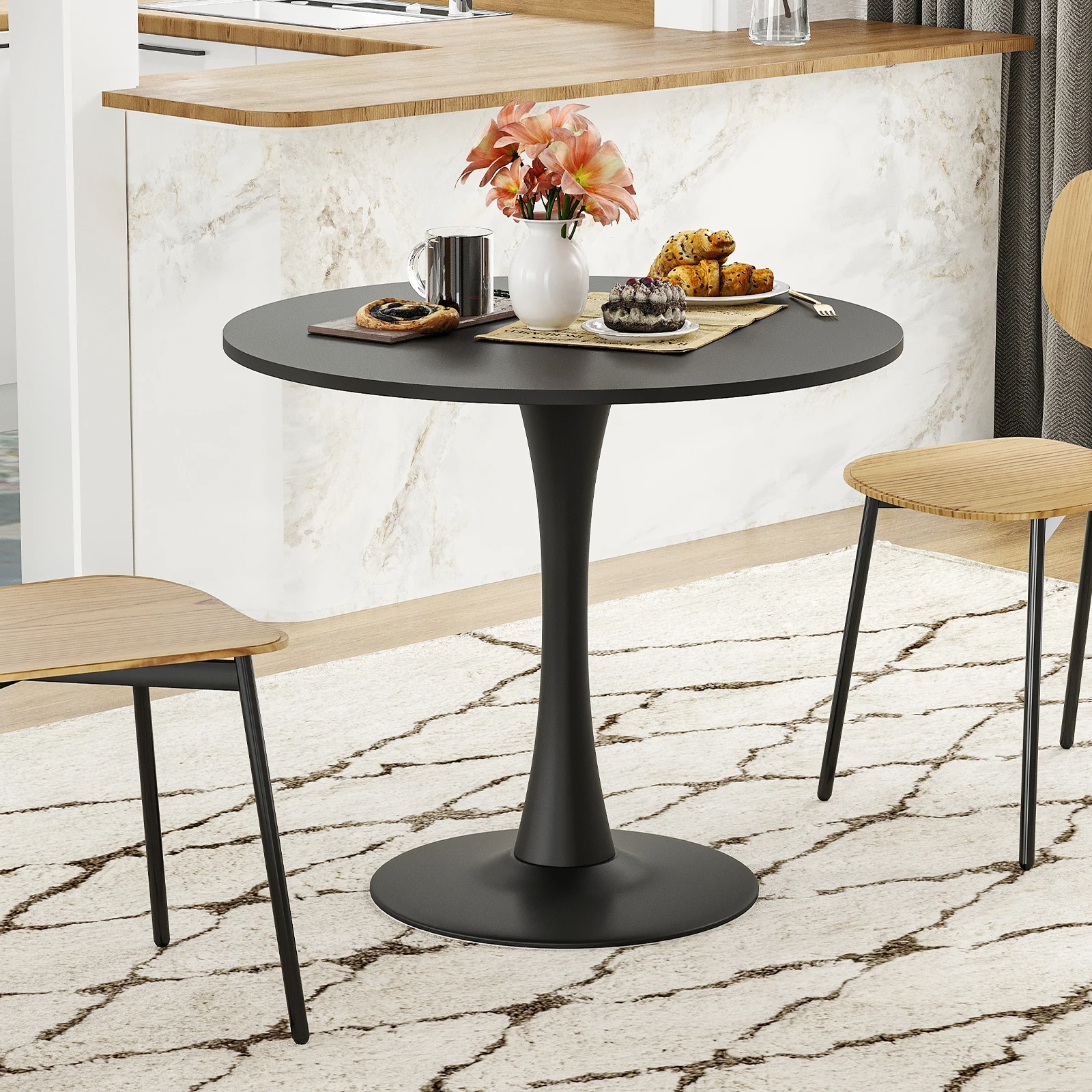 31.5" Small Round Tulip Dining Table for 2-4 People, Wood Tabletop with Metal Pedestal Base, Modern Mid Century
31.5" Small Round Tulip Dining Table for 2-4 People, Wood Tabletop with Metal Pedestal Base, Modern Mid Century