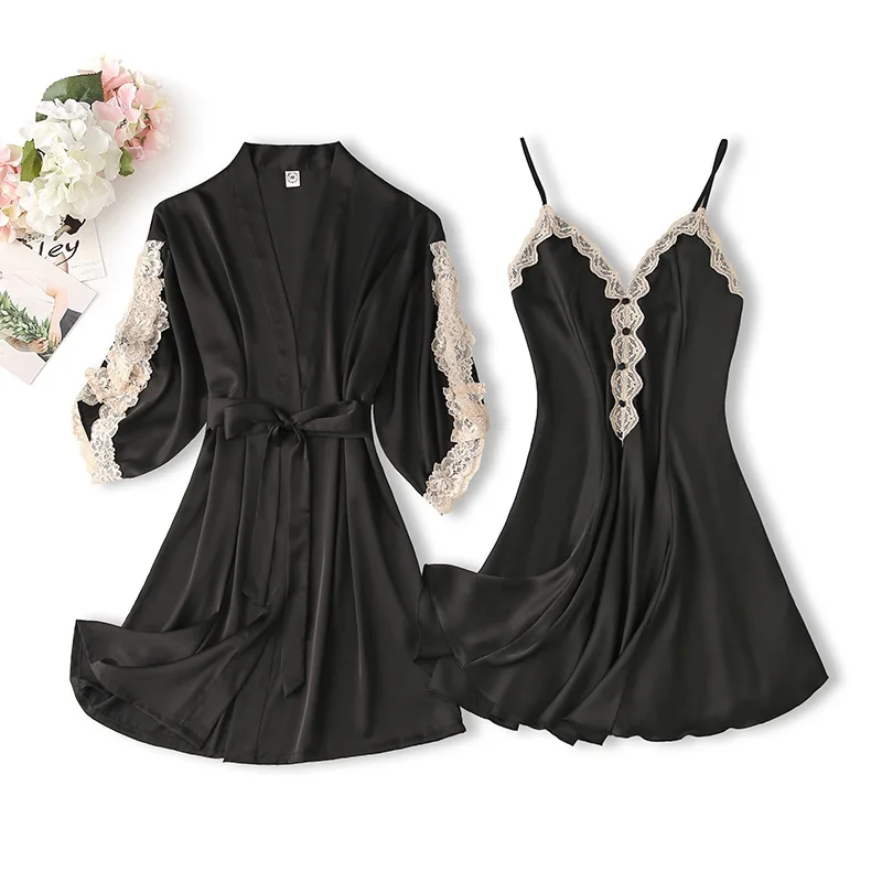 2PCS Robe Set Women Sexy Home Clothing V-Neck Intimate Lingerie Lace Spring Summer Wedding Nightgown Casual Satin Nightwear
2PCS Robe Set Women Sexy Home Clothing V-Neck Intimate Lingerie Lace Spring Summer Wedding Nightgown Casual Satin Nightwear