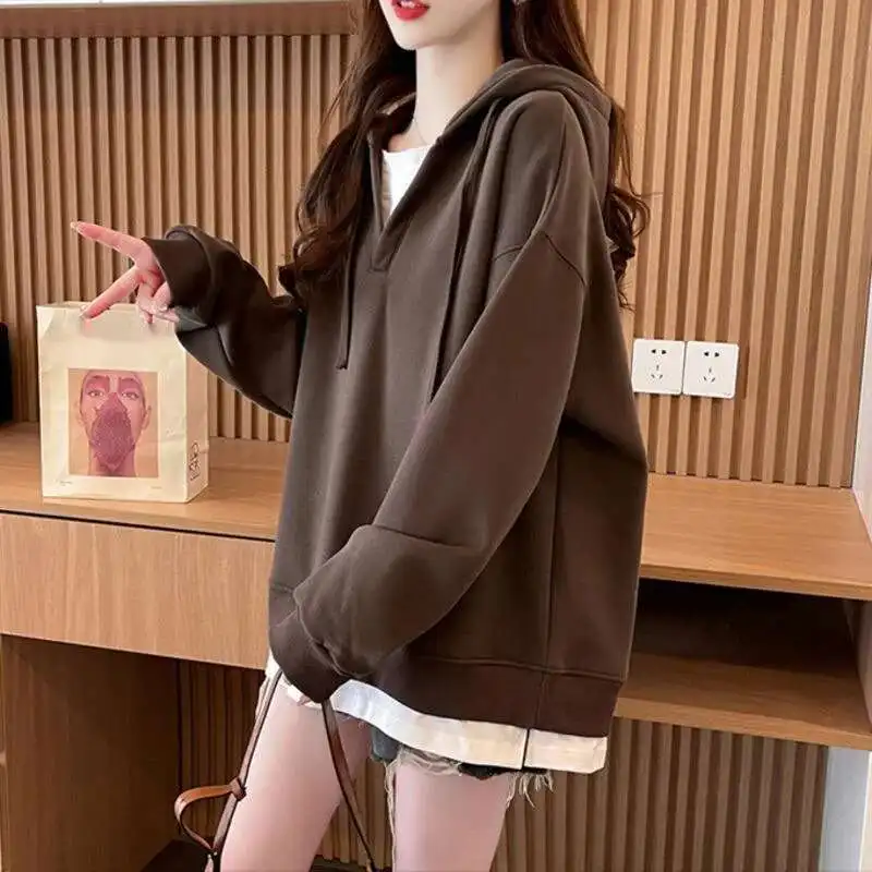 Autumn New Sweatshirt Women Fake Two Pieces Patchwork Hoodies Drop Long Sleeve Loose Pullovers Casual Fashion Street Clothing
Autumn New Sweatshirt Women Fake Two Pieces Patchwork Hoodies Drop Long Sleeve Loose Pullovers Casual Fashion Street Clothing