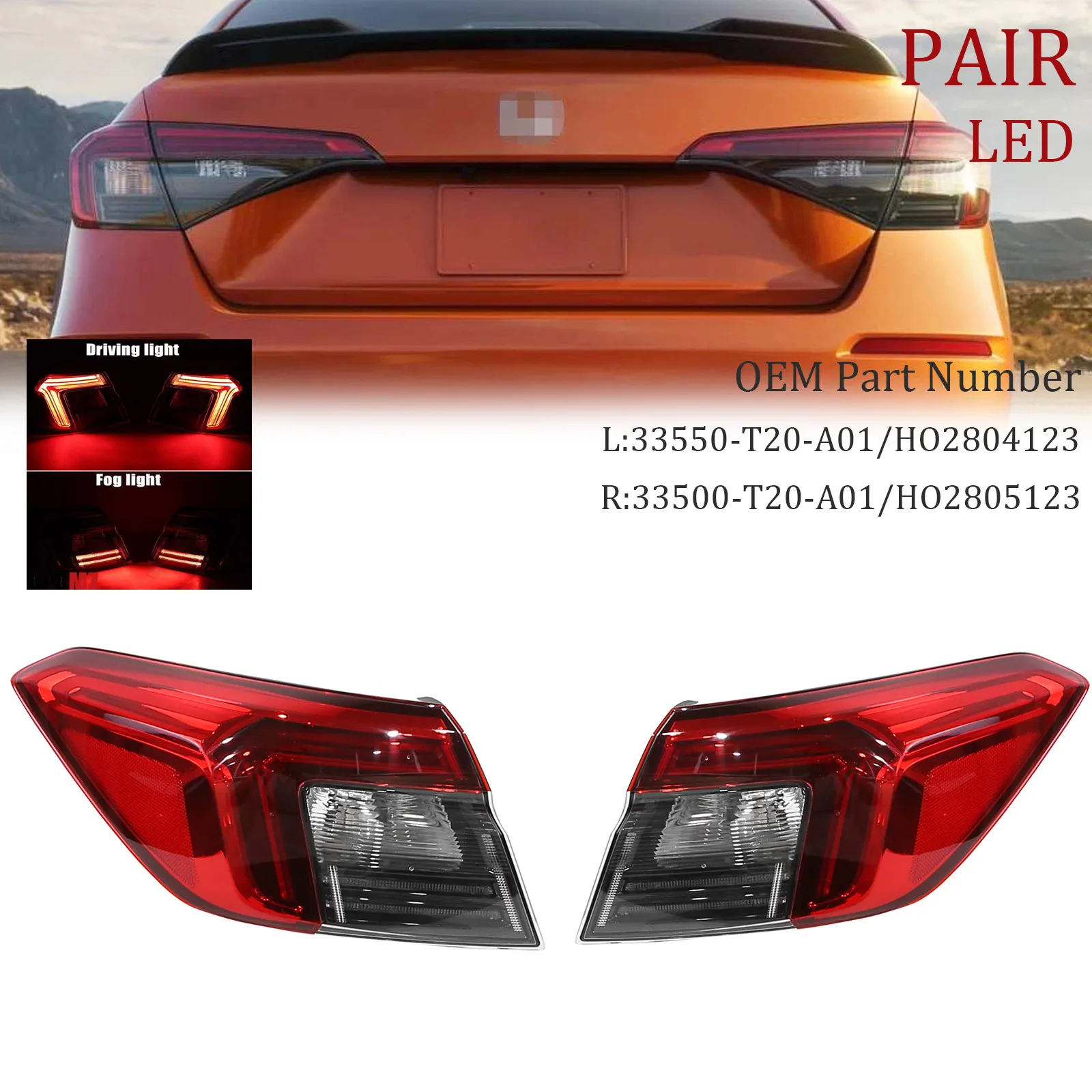 Pair Outer LED Tail Lights For 2022 2023 2024 for Honda Civic Sedan Left&Right
Pair Outer LED Tail Lights For 2022 2023 2024 for Honda Civic Sedan Left&Right