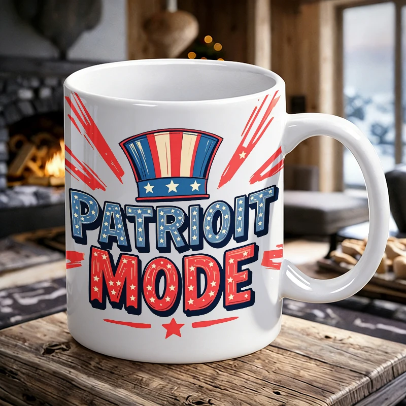 Patriotic Themed Coffee Mug Bold "Patriot Mode" Quote Ceramic Tea Cup, Milk Cup, Office Cup, Gift for Friends, Fade-Resistant
Patriotic Themed Coffee Mug Bold "Patriot Mode" Quote Ceramic Tea Cup, Milk Cup, Office Cup, Gift for Friends, Fade-Resistant