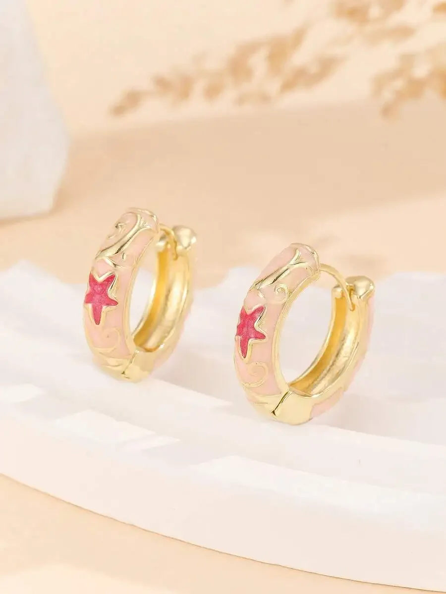 Fashion Pink Enamel Star Hoop Earrings For Women
Fashion Pink Enamel Star Hoop Earrings For Women