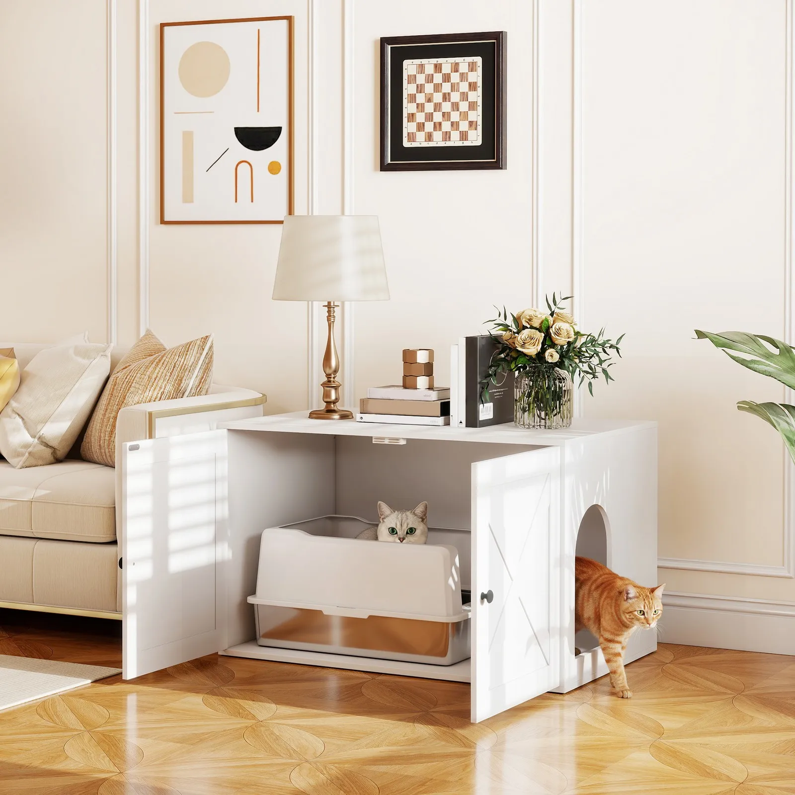 Cat Litter Box Enclosure, Hidden Litter Box Furniture, White
Cat Litter Box Enclosure, Hidden Litter Box Furniture, White