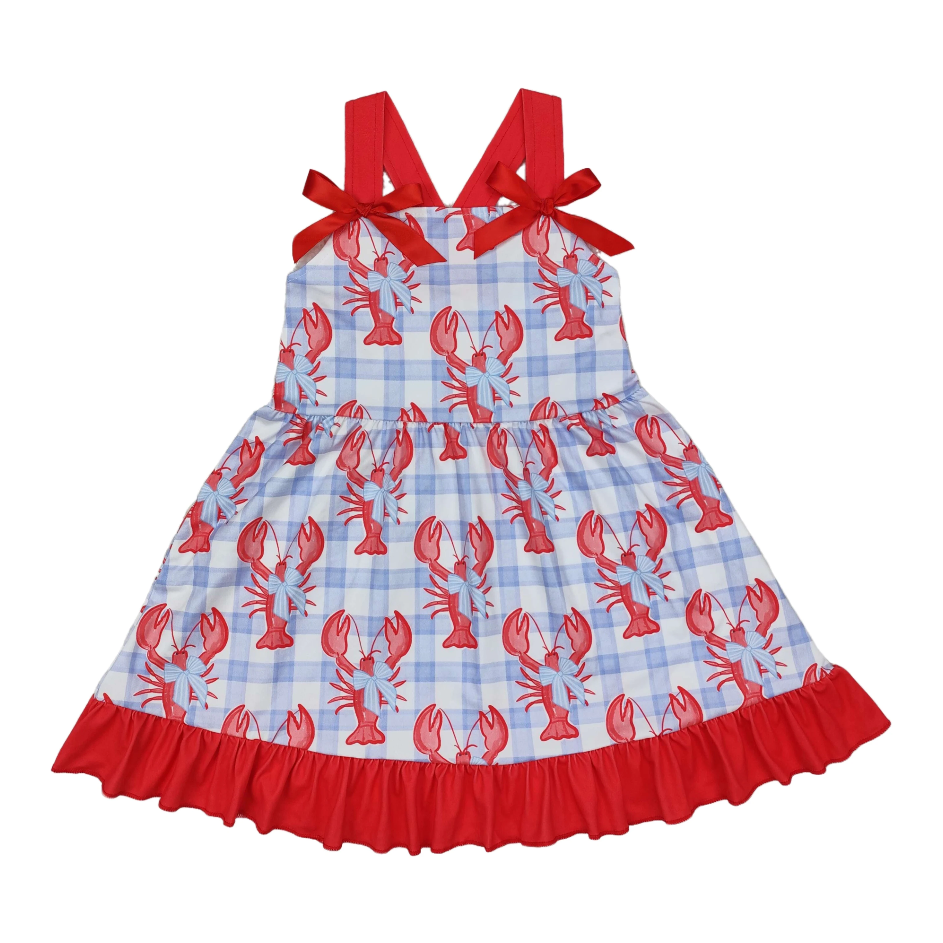 Wholesale Kids Children Straps Blue Plaid Bows Crawfish Checked Toddler Clothes Baby Girl Knee Length Ruffle Sleeveless Dress
Wholesale Kids Children Straps Blue Plaid Bows Crawfish Checked Toddler Clothes Baby Girl Knee Length Ruffle Sleeveless Dress