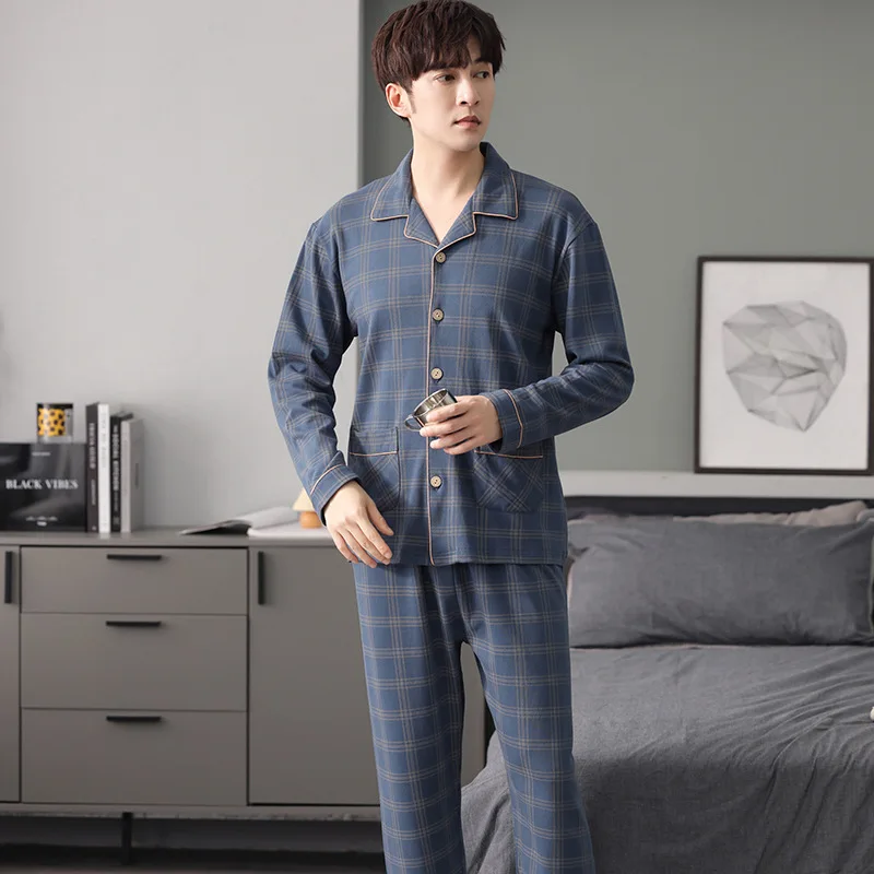 Spring Autumn Men's Imitation Cotton Pajamas Fashion Long Sleeve Printed Cardigan Pants Oversized Casual Home Clothing Set
Spring Autumn Men's Imitation Cotton Pajamas Fashion Long Sleeve Printed Cardigan Pants Oversized Casual Home Clothing Set