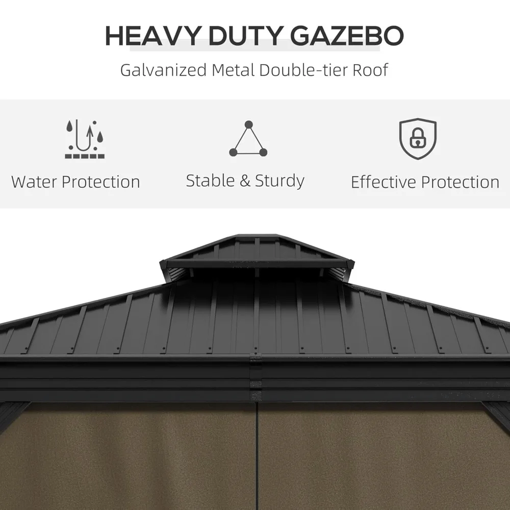 10' X 10' Hardtop Gazebo with Curtains and Netting, Permanent Pavilion Metal Double Roof Gazebo Canopy with, Customized
10' X 10' Hardtop Gazebo with Curtains and Netting, Permanent Pavilion Metal Double Roof Gazebo Canopy with, Customized