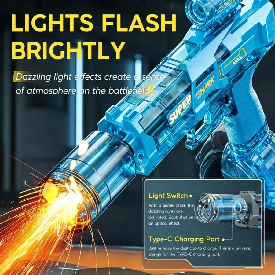 Cool LED Flash Electric Water Gun, Rechargeable Water Blaster With Clear Design, Perfect For Summer Pool Beach & Birthday Gifts
Cool LED Flash Electric Water Gun, Rechargeable Water Blaster With Clear Design, Perfect For Summer Pool Beach & Birthday Gifts
