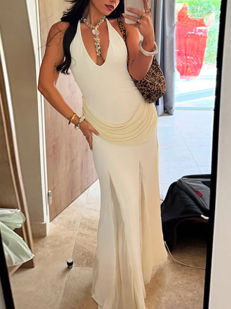 Mozision Halter V Neck Backless Sexy Maxi Dress Women Gown Fashion Sleeveless Ruched Bodycon Club Party Long Dresses Female
Mozision Halter V Neck Backless Sexy Maxi Dress Women Gown Fashion Sleeveless Ruched Bodycon Club Party Long Dresses Female