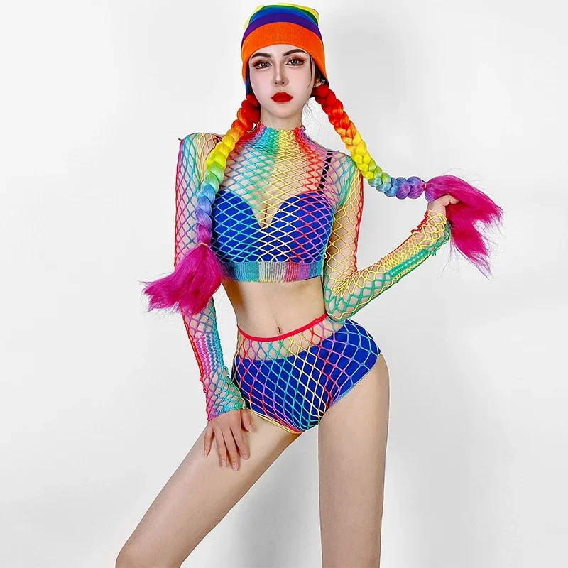 Rainbow Net Tops Shorts Women Sexy Bikini Pole Dance Costume Nightclub Bar Jazz Dance Outfit Dj Ds Party Rave Clothing YS4497
Rainbow Net Tops Shorts Women Sexy Bikini Pole Dance Costume Nightclub Bar Jazz Dance Outfit Dj Ds Party Rave Clothing YS4497