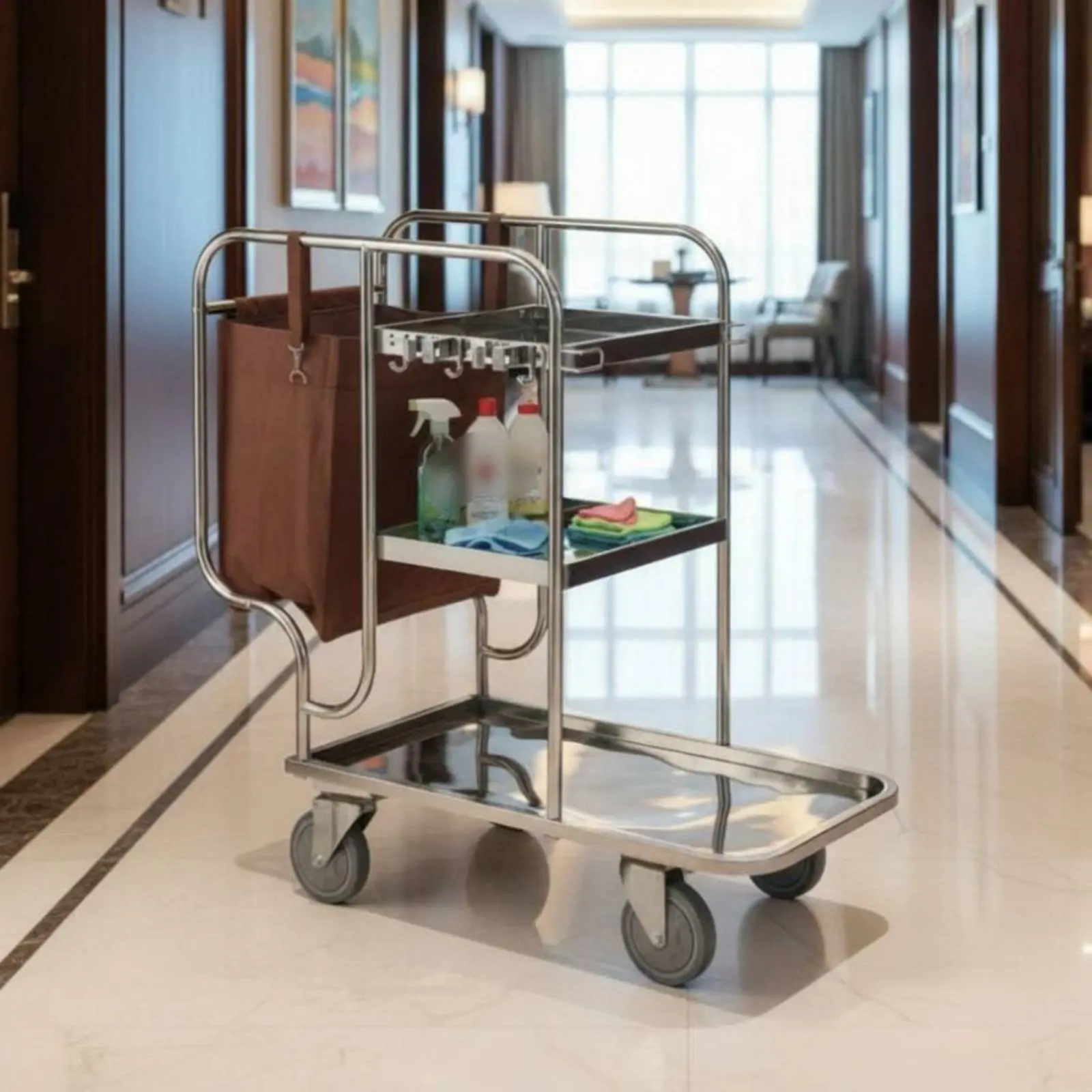 Stainless Steel Janitorial Cart Sturdy Duty Business Cleaning Pushcart Utility Cart with Wheels Large Capacity for Restaurant
Stainless Steel Janitorial Cart Sturdy Duty Business Cleaning Pushcart Utility Cart with Wheels Large Capacity for Restaurant