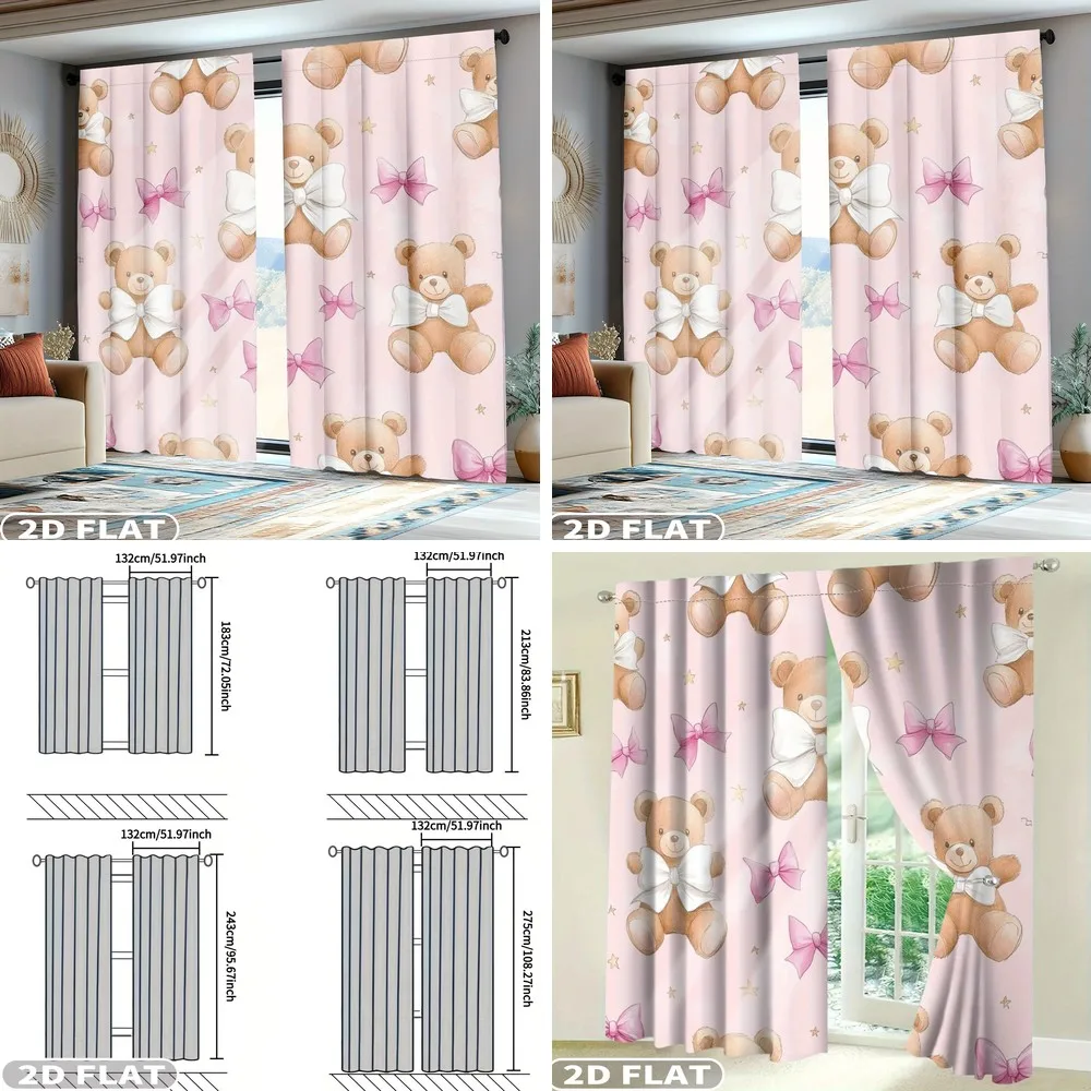 2D Flat 2pcs Curtains Teddy Bear Pink Bow Stars Pattern Light Filtering Window Drapes for Balcony Bedroom Living Room Spring
2D Flat 2pcs Curtains Teddy Bear Pink Bow Stars Pattern Light Filtering Window Drapes for Balcony Bedroom Living Room Spring