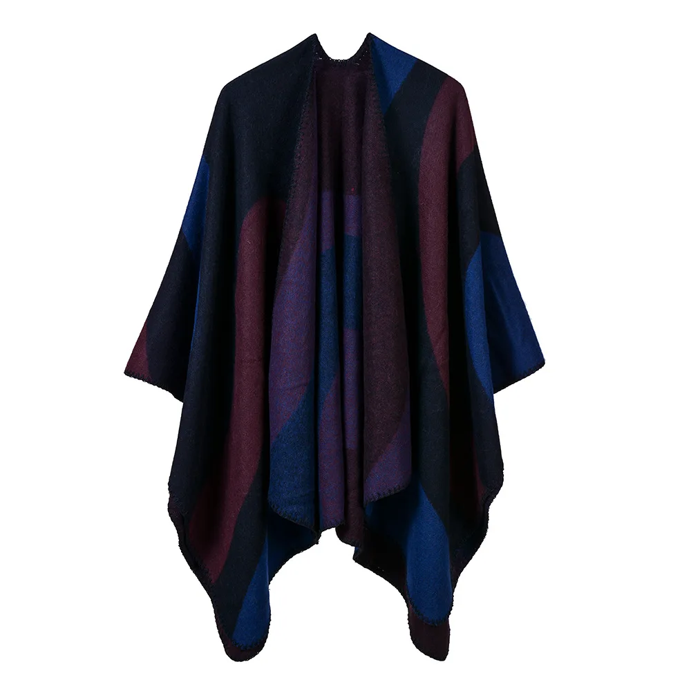Women's New Geometric Color Matching Simple Leisure Office Beach Shawl Europe America Cape Ponchos Lady Coat Blue
Women's New Geometric Color Matching Simple Leisure Office Beach Shawl Europe America Cape Ponchos Lady Coat Blue