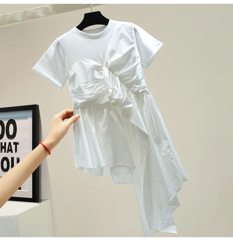 SuperAen Korean Style Summer New Slim-fit A-line Asymmetrical Splicing Ruffled Short Sleeve T-shirt Oversize Tops
SuperAen Korean Style Summer New Slim-fit A-line Asymmetrical Splicing Ruffled Short Sleeve T-shirt Oversize Tops