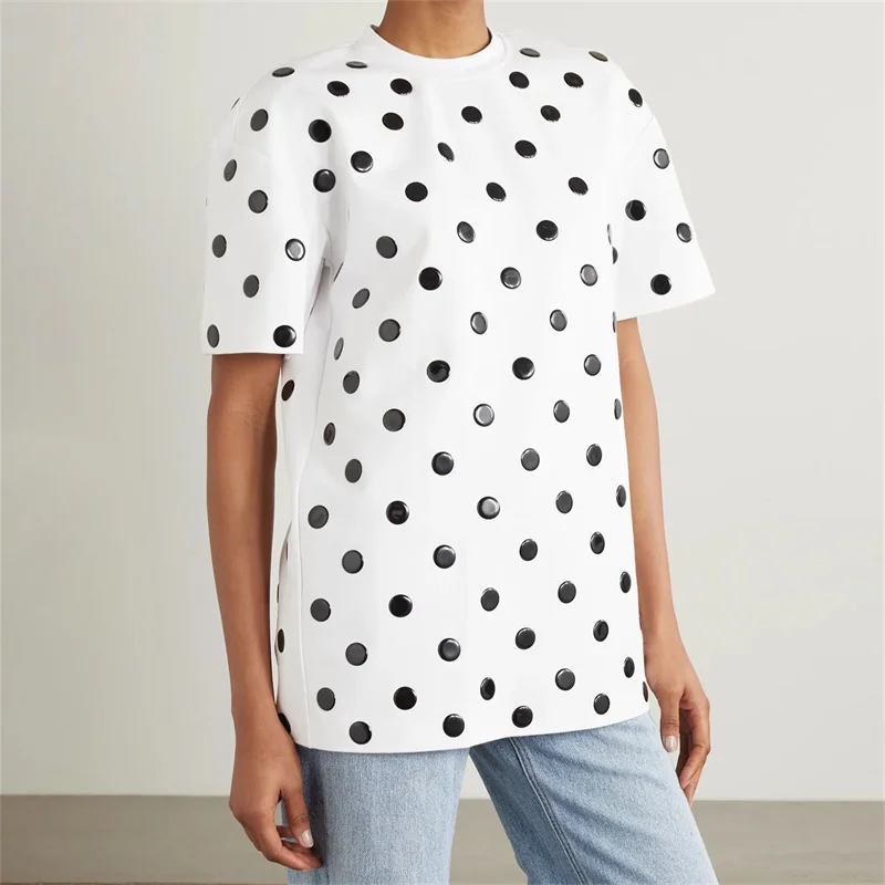 T-shirt 2024 Summer New Fashion Dot Print Round Neck Pullover Elastic knitted backless short sleeved top round neck undershirt
T-shirt 2024 Summer New Fashion Dot Print Round Neck Pullover Elastic knitted backless short sleeved top round neck undershirt