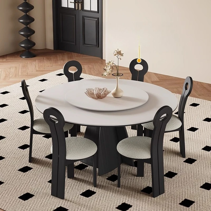 Modern simple cream wind rock slab solid wood dining table log color small light luxury retro home with turntable dining table 
Modern simple cream wind rock slab solid wood dining table log color small light luxury retro home with turntable dining table