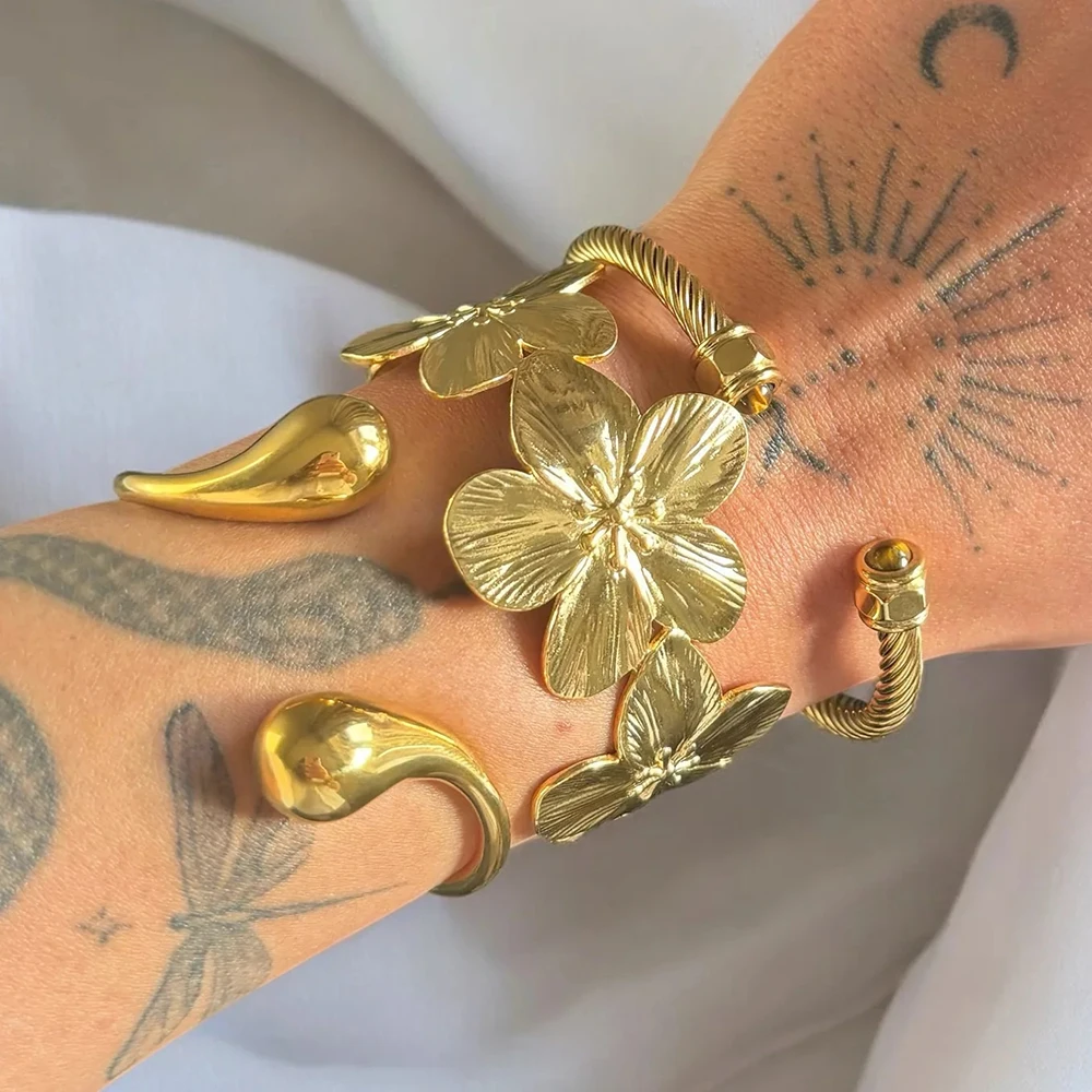 YHTOT Simple 18K Gold Color Plated Stainless Steel Waterproof Water Drop Bracelet Round Stackable Bracelet Women's Accessories P
YHTOT Simple 18K Gold Color Plated Stainless Steel Waterproof Water Drop Bracelet Round Stackable Bracelet Women's Accessories P