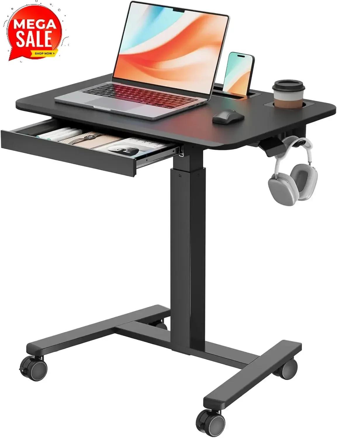 Mobile Standing Desk with Drawer, 28" Rolling Desk with Cup Holder and Hooks, Portable Laptop Workstation on Wheels, Height Adju
Mobile Standing Desk with Drawer, 28" Rolling Desk with Cup Holder and Hooks, Portable Laptop Workstation on Wheels, Height Adju