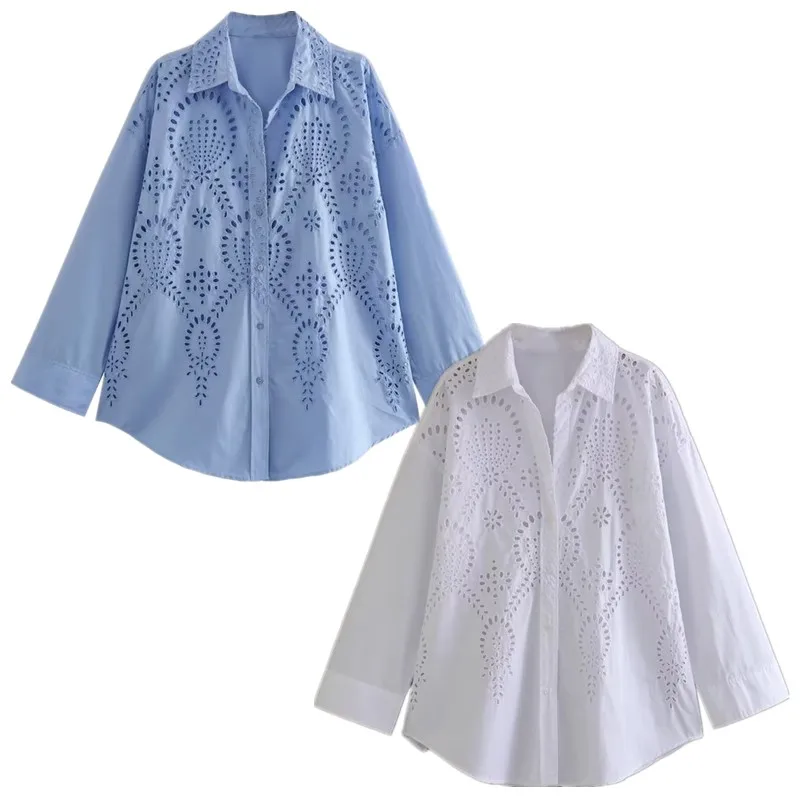 Модная свободная вышитая рубашка с длинным рукавом и воротником, новинка весна-лето, женская одежда с ажурным дизайном
Модная свободная вышитая рубашка с длинным рукавом и воротником, новинка весна-лето, женская одежда с ажурным дизайном