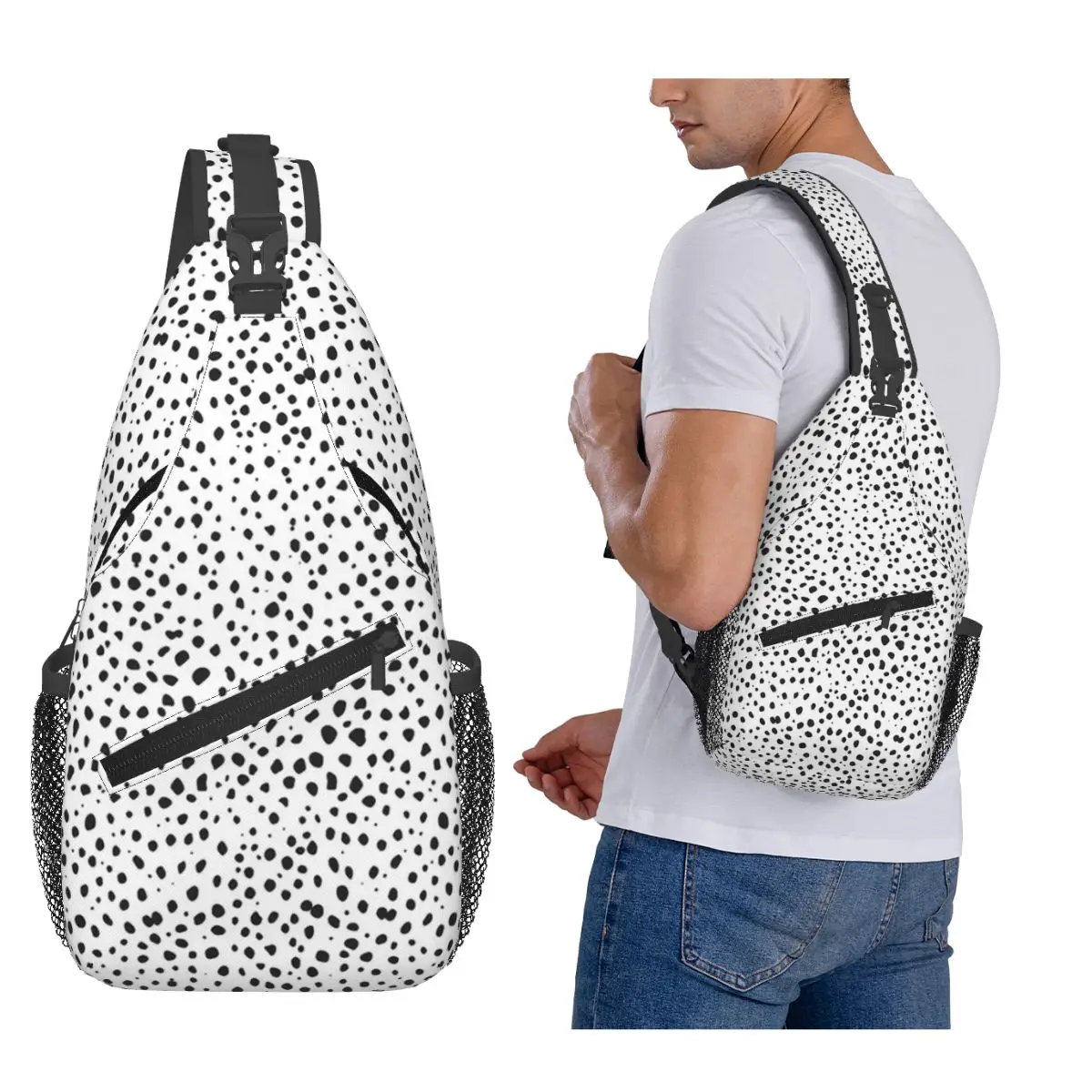 Dalmatian Spots Black And White Polka Dots Chest Bag Men Sling Crossbody Backpack Chest Bag Travel Hiking Daypack Shoulder Bag
Dalmatian Spots Black And White Polka Dots Chest Bag Men Sling Crossbody Backpack Chest Bag Travel Hiking Daypack Shoulder Bag