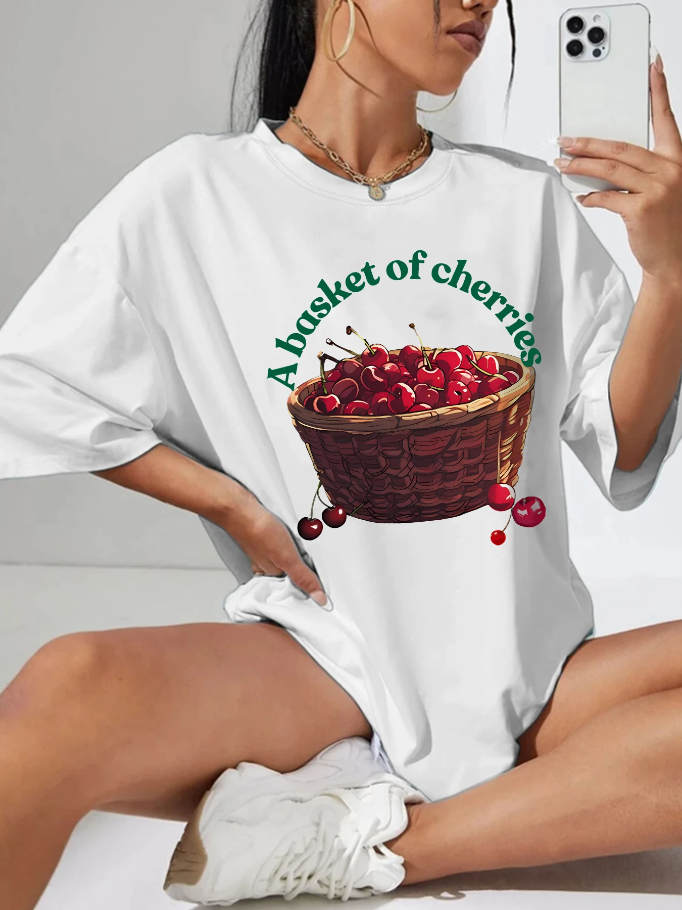 A BASKET OF CHERRIES pattern round neck plus size women T-shirt short sleeve trend printing elastic half sleeve T-shirt
A BASKET OF CHERRIES pattern round neck plus size women T-shirt short sleeve trend printing elastic half sleeve T-shirt