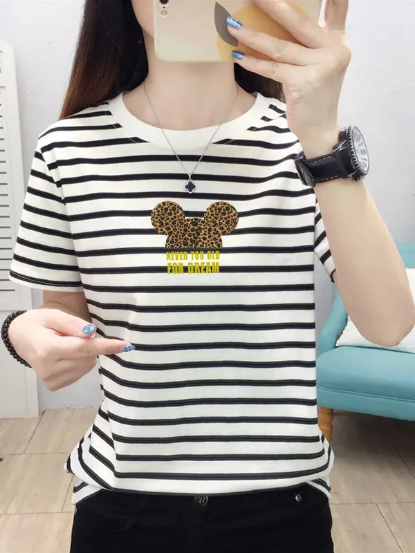 Women's Short Sleeve T-Shirt Loose Fit Striped Summer Top Elegant Mom Large Size Middle-Aged And Elderly Style Cotton Blend
Women's Short Sleeve T-Shirt Loose Fit Striped Summer Top Elegant Mom Large Size Middle-Aged And Elderly Style Cotton Blend